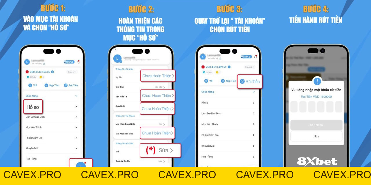 Hướng dẫn rút tiền 8xbet chi tiết nhanh chóng, an toàn - Cavex